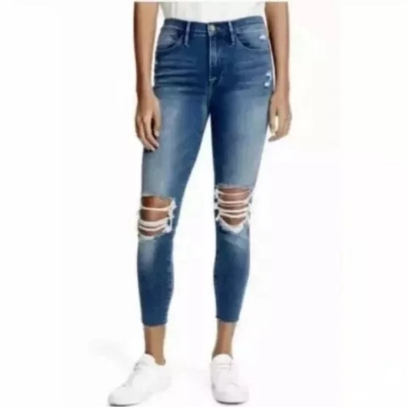 FRAME Denim Jeans Le High Skinny Crop Distressed Jeans in Gaby Wash - Picture 1 of 8